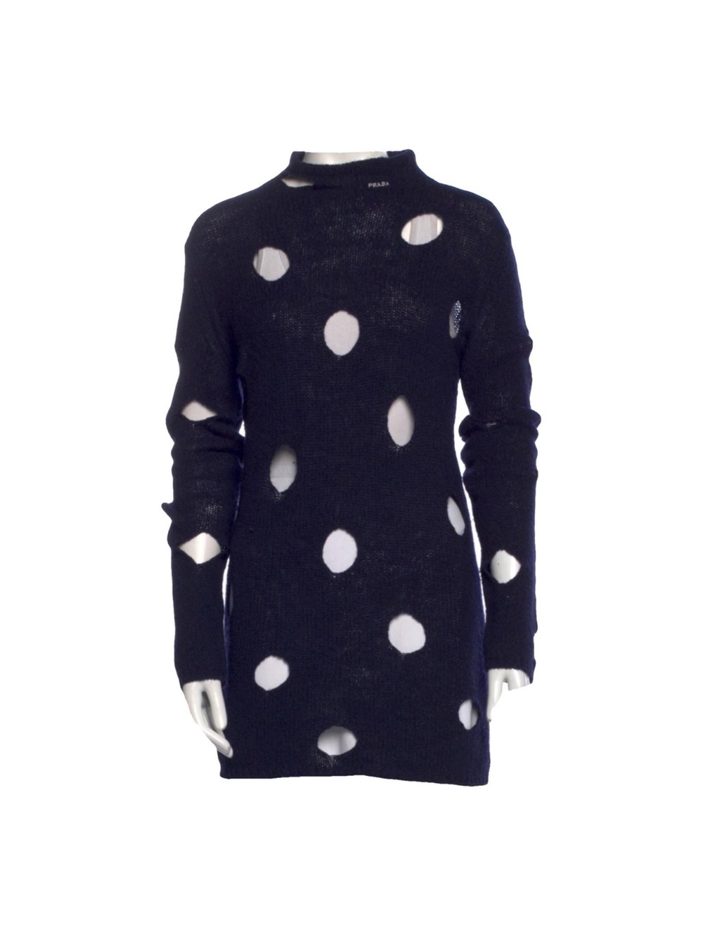 Prada Black Distressed Polka Dot Turtleneck Sweater